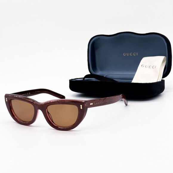 NEW GG1521S 003 GUCCI WOMEN CAT EYE BROWN RED SUNGLASSES GUCCI - Picture 1 of 9